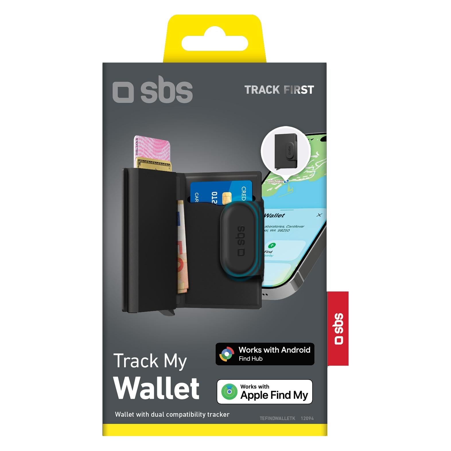 SBS TRACK MY WALLET Tracker, kompatibel mit Apple "Wo ist?" und Android "Find Hub", schwarz (Apple Find My, Google Find Hub) (72367561)