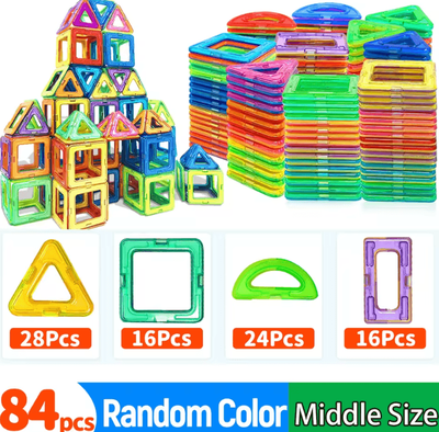 Inspire Curations Magnetic Building Blocks Set STEM DIY Construction Toy For Kids Learning & Creativity medium Size 84pcs