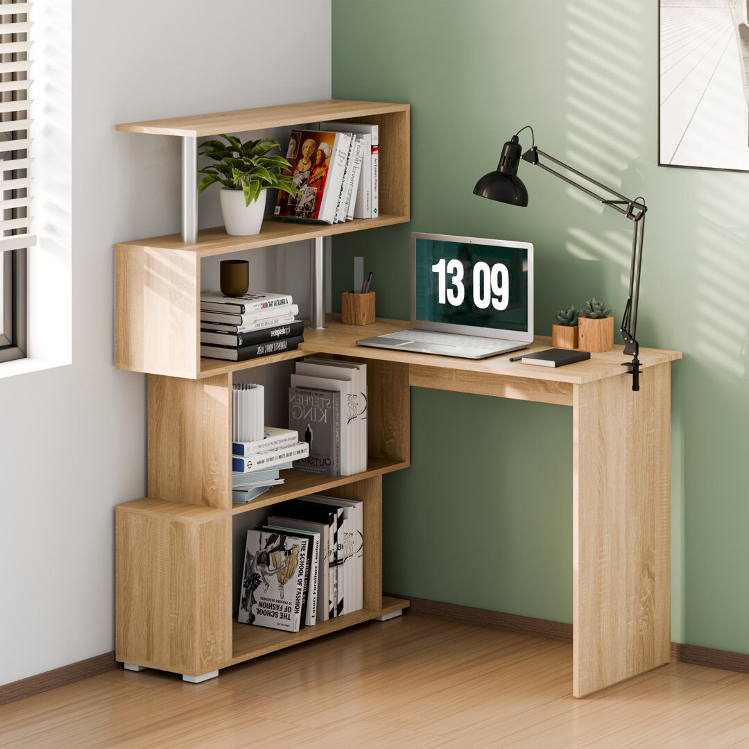 Hashtag Home Milroy Modular L-Shaped Writing Desk Medium Oak
