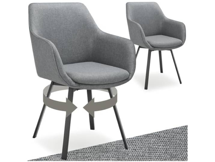 tectake® 2er Set Stuhl drehbar, Esszimmerstühle mit Armlehne, Küchenstühle, Stühle Esszimmer, Drehstühle für Dining Lounge, Esstisch, Schminktisch, Armlehnstuhl, Esszimmermöbel - anthrazit