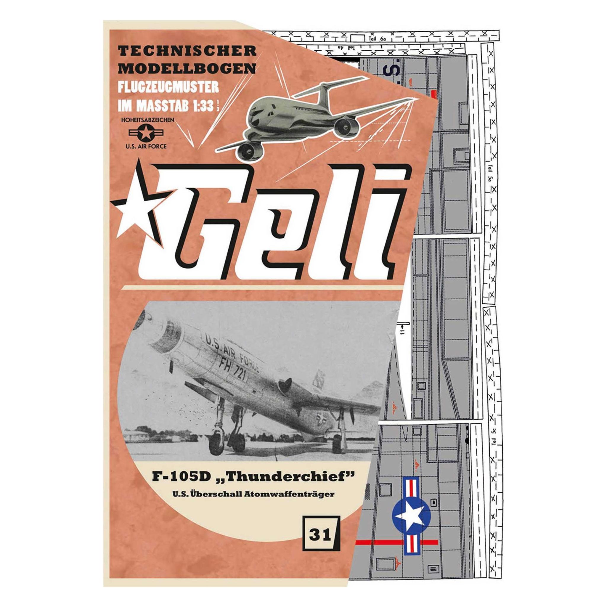 Geli f-105d thunderchief kartonmodell (Motorflugzeug) (34031)