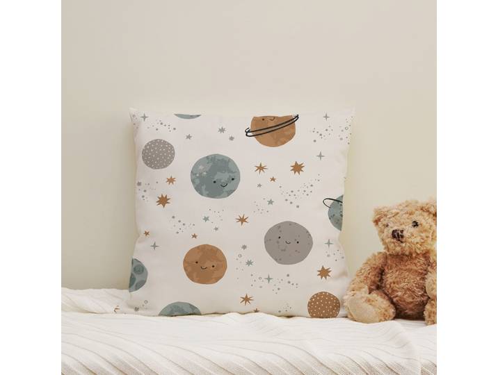 Dekokissen QUEENCE Sternensystem , bunt (bunt, stern sterne bedruckt gemustert), B:40cm H:1cm L:40cm, Polyester, Dekokissen_Sitzkissen_Kissenhüllen, Dekokissen, Kissenhülle mit HD Premium Druck, geruchsneutral, 40x40cm