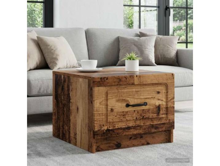 pokgdf Couchtisch Altholz 49 x 50 x 37 cm Holzwerkstoff mit Schublade Vintage Stil, Schublade, pflegeleichte Oberfläche, robust, vielseitig nutzbar