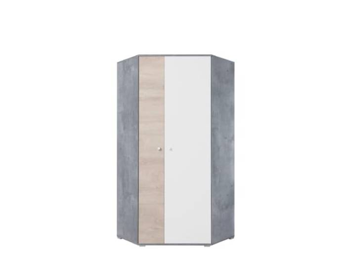 Möbel-direkt Eckkleiderschrank Sally, Beton/Weiß/Eiche, 90x190x90cm 75 kg, Modern, Selbstmontage erforderlich
