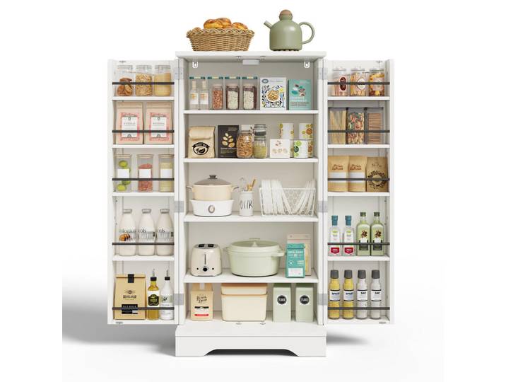 Evryae Buffet Moderner Hochschrank MDF 3D-Wellen Türen LED Sensorlicht Metallgriffe 120/60/40 cm, Weiß, Rechteckig, 120x40x60 cm, Esszimmer, Anrichten, Buffetschränke