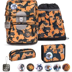 Belmil Motion ergonomisches Schulranzenset 5tlg. - Orange Camouflage Koffer24