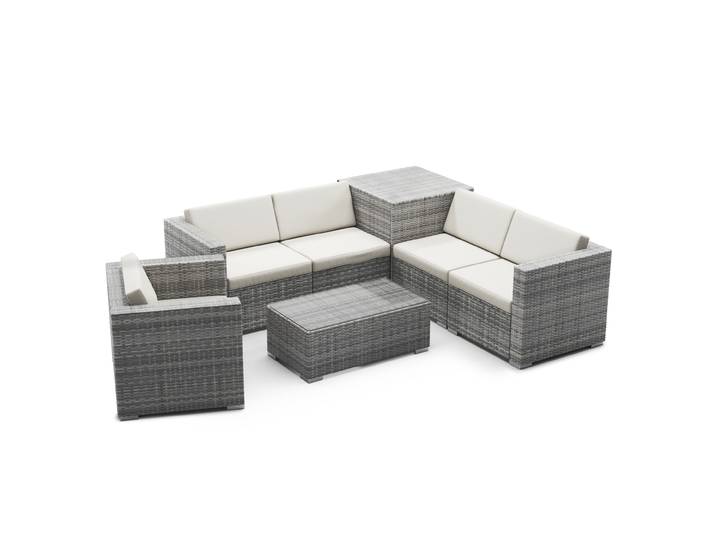 Rattanlounge mit Kissenbox BORA BORA grau/weiss