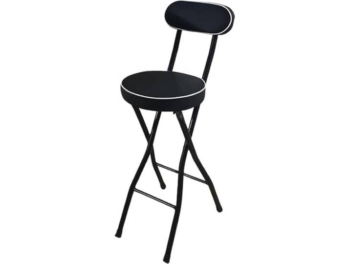 ZHANGJF Klappbarer Barhocker mit Rückenlehne, gepolsterter, gepolsterter tragbarer Hocker, Schwarz, 65 cm