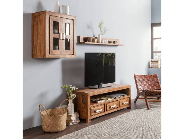Wandboard Massivholz Sheesham, gewachst Beige/Sheesham 140 x 15 x 15cm