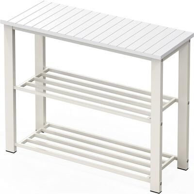 No Wood Top Shoe Storage Bench for Entryway, Rustic Brown