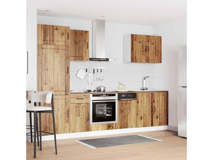 KTHLBRH Lucca Küchenmöbel-Set, 7-teilig, antikes Holz, Spanplatte Verstellbare Füße, glatte Oberfläche, leicht zu reinigen, großer Raum, Montage erforderlich