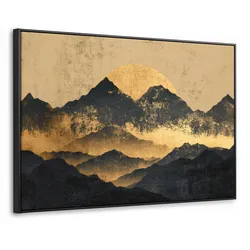 LEINWAND Bilder mit Rahmen - Goldene Berge bei Mondschein - 150x100