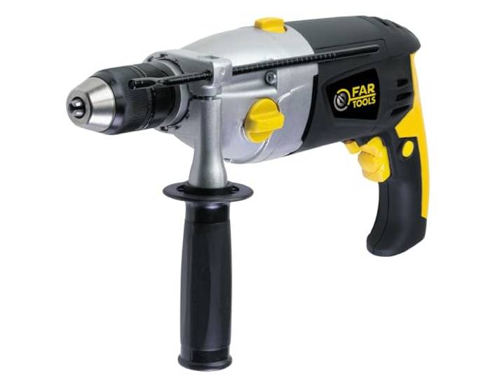 Fartools Perceuse à percussion 1200W\, mandrin autoserrant métal Ø13mm\, 2 vitesses variables 0-1200&0-3200tr/min\, poignée auxiliaire\, mallette
