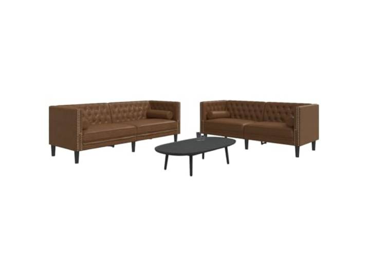 HEFZGDB 2-TLG. Chesterfield Sofa Set Braun Kunstleder Wildleder-Optik mit Nackenrollen, strapazierfähigem Mikrofaserstoff und Knopftuft-Details für stilvollen Wohnkomfort, Bequeme