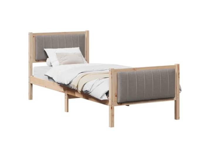 KTHLBRH Bettgestell mit Kopfteil, Braun und Taupe, 75 x 190 cm Massives Kiefernholz, Plattform ohne Netz, modernes Design, Wand-Kopfteil