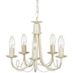 Kronleuchter Pendellampe Hängelampe Stahl Beige Gold D 37 cm 5 Flammig
