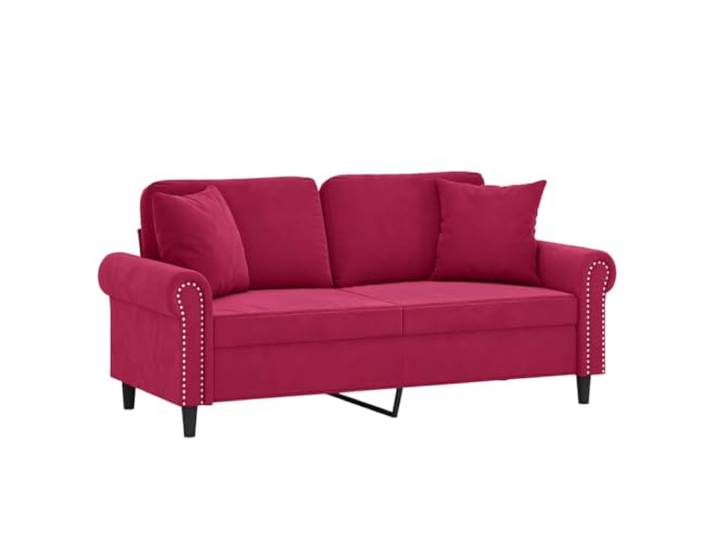 GHVBNMF 2-Sitzer-Sofa mit 2 Kissen Samt Couch Weinrot 140 cm Weinrotes Samtsofa mit stabilem Metallgestell und 2 Dekokissen für Wohnzimmer, Arbeitszimmer oder Büro.