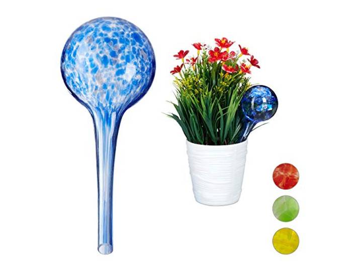 Relaxdays Globes d’arrosage Lot de 2\, Distributeur Eau Plantes et Fleurs\, Outil de Bureau\, Ø 6 cm\, Verre\, Bleu