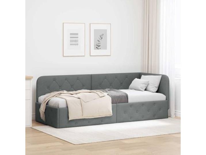 RJPLMFV Eckbettgestell, Dunkelgrau, 80 x 200 cm, Polyestergewebe Platzsparendes L-Design, Armlehne, umwandelbar in ein Sofa, Basis mit Latten inklusive