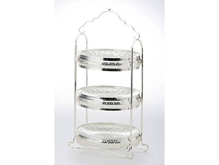 Etagere 3-stöckig mit 3 Glasteller H 45,0 cm D 20,0 cm versilbert