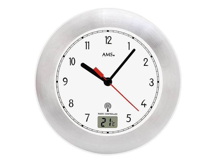 Badezimmer-Funkuhr Feria Kunststoffgehäuse mit Metallfrontring 17 x 17 x 6cm Silber/Weiß