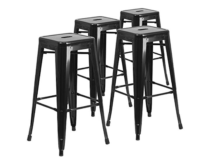 Flash Furniture Lily Barhocker, kommerzielle Qualität, 76 cm hoch, ohne Rückenlehne, schwarzes Metall, für Innen- und Außenbereich, quadratische Sitzfläche, 4 Stück