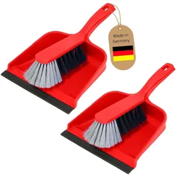 Novaliv 2er Kehrblech Set Kehrblechgarnitur ROT Kunststoff Kehrblechbesen zum Aufkehren Handfeger Kunstborsten PPN Kehrblechset Kehrschaufel 20 cm - geeignet für Camping Feger und Kehrblech