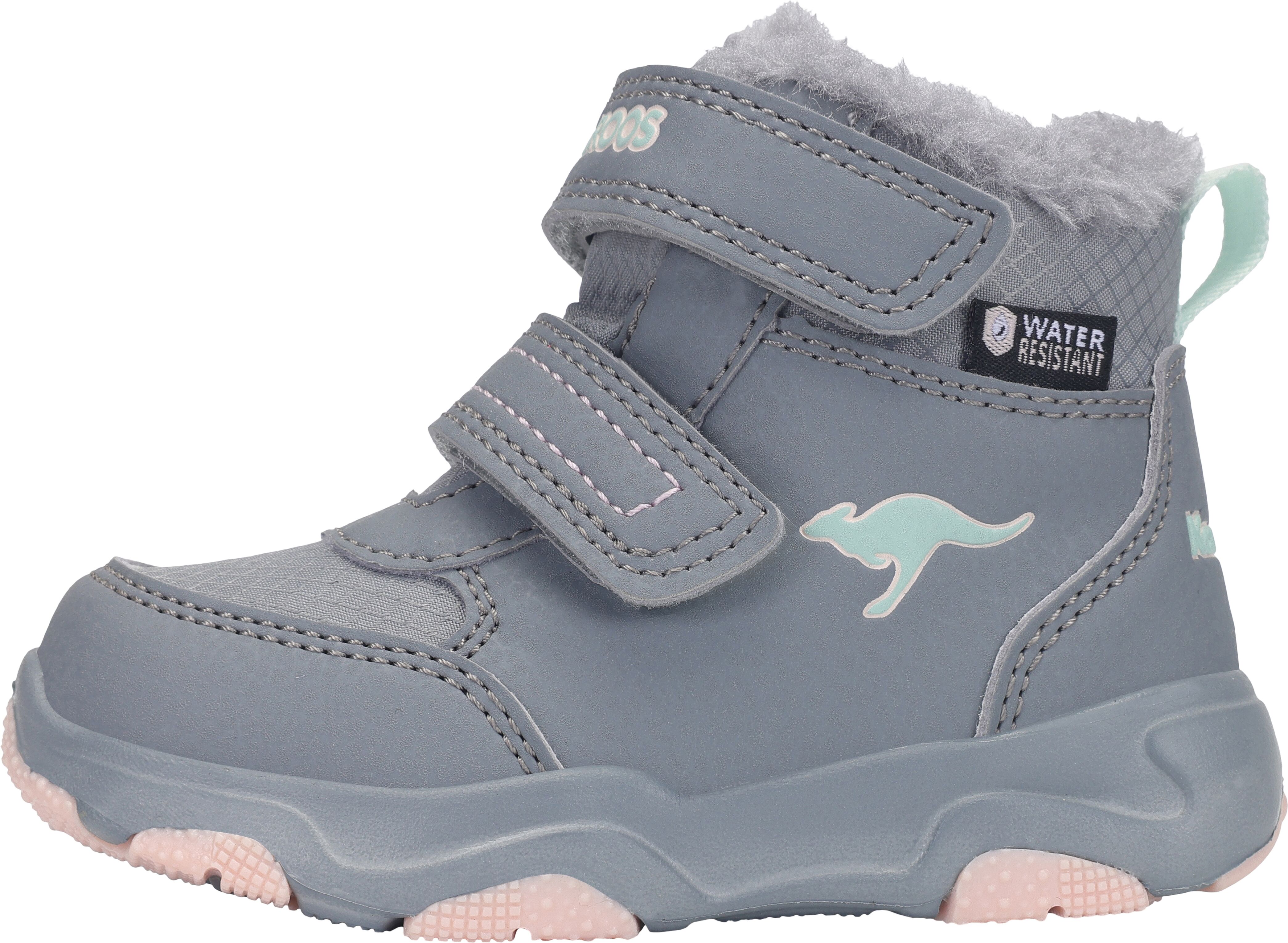 Winterboots KANGAROOS "KS-YOTTO MID V RTX", Jungen, Gr. 22, reflektierend wasserdicht wärmend, ultimate grau, frost pink, Synthetik, Textil, Schuhe Winterboots, Snowboots, Winterboots, Winterschuhe, wasserdicht ultimate grau, frost pink 22, reflektierend 