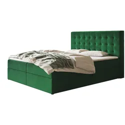 BOXBETT RIO mit 2 Bettkästen, 180x200, Farbe: Grün, Velourstoff, Doppelbett mit Bonell-Matratze