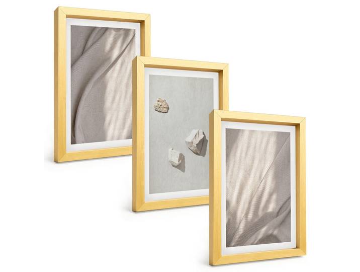 Tulup Bilder SET 3er Set - 20x30 cm Goldrahmen - Nahaufnahmen der Struktur im Boho-Stil, Goldfarben, Kunststoff, Rechteckig, 20x30 cm, Fotografie, Bilder & Rahmen, Bilder