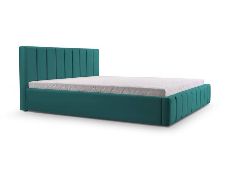 MOEBLO Polsterbett BETT 01 (Doppelbett mit Kopfstütze, Rahmenbettgestell - Stilvolles Design mit maximalem Komfort, mit Bettkasten und Lattenrost), gepolstertes Kopfteil mit Bettkasten