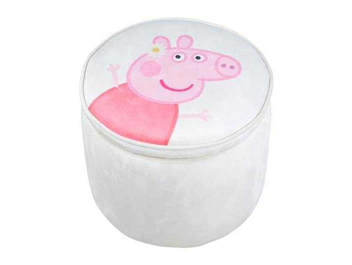 roba Pouf Coffre Bébé Rond Peppa Pig en Velours - Boîte de Rangement pour Enfant dès 18 Mois - Couvercle Amovible - Repose-Pieds Rembourré - Nettoyage Facile - Beige / Motif Truie