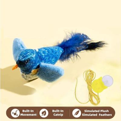 Fusion Finds Chirp Joy Interactive Bird Sound Cat Toy With Durable Elastic Rope blue