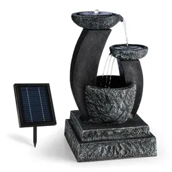 Blumfeldt Fantaghiro Zierbrunnen Gartenbrunnen 3W Solar LED Polyresin Steinoptik Schwarzer Schiefer