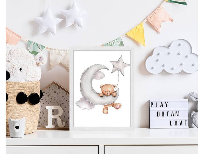 Tableau déco Cute Bear Upon The Moon 33 x 43cm Multicolore