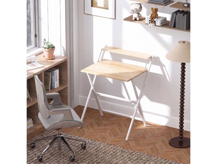 HOMCOM Bureau Pliable 65,5x45cm avec Étagère Bois Naturel