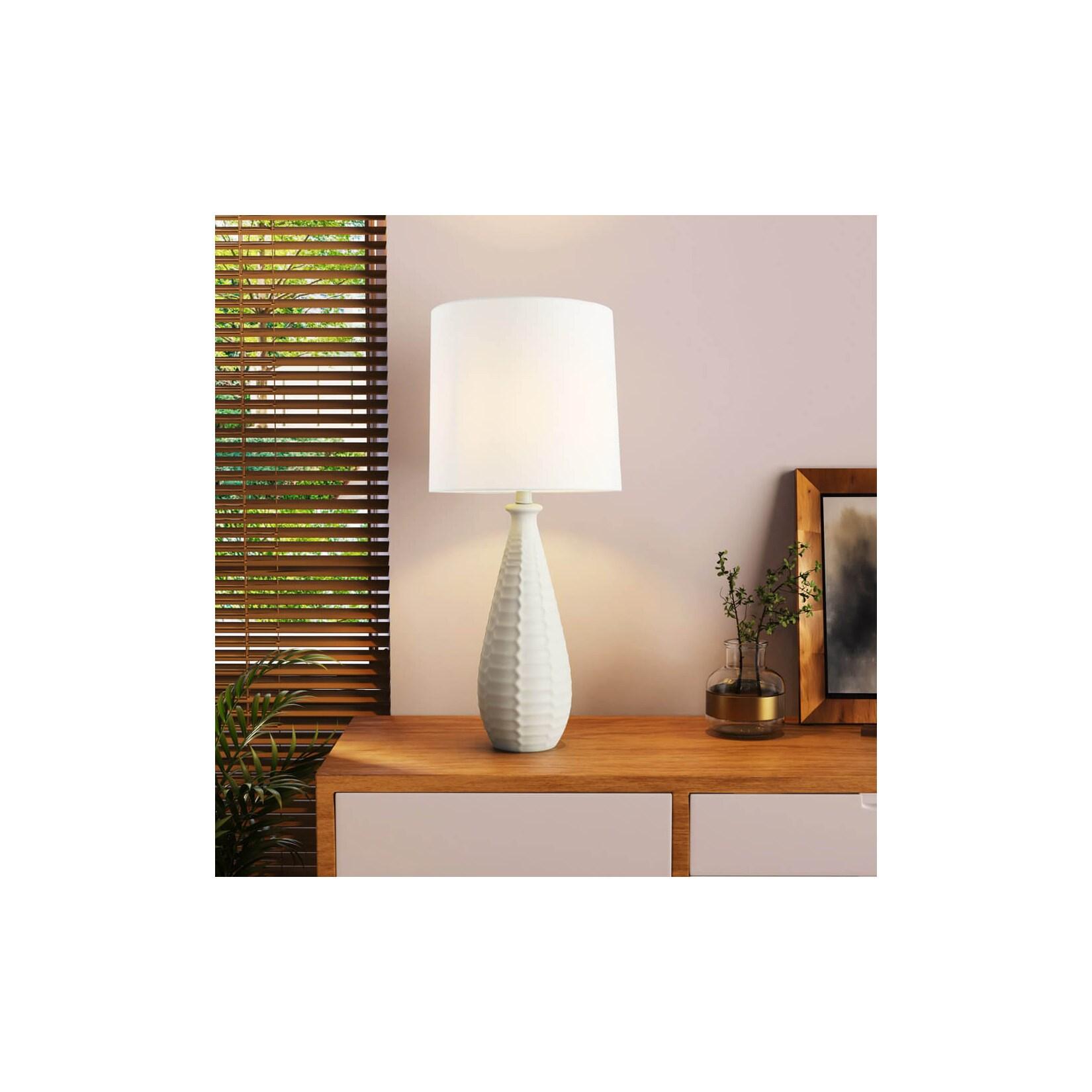 HOME DELUXE Große Tischlampe mit Stoffschirm MELVA - Weiß