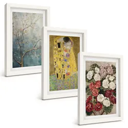 BILDER SET 3er Set - 20x30 cm Weißer Rahmen - Blumen des Baumes (Gemälde von Klimt)