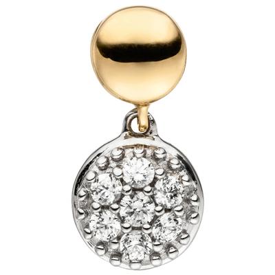 Kettenanhänger JOBO "Anhänger 13 mm", gold (gelbgold 375, weiß), Schmuckanhänger, Damen, Gelbgold 375 Weißgold 375, Gelbgold 375, Weißgold 375, Kettenanhänger, 375 Gold bicolor mit 7 Zirkonia