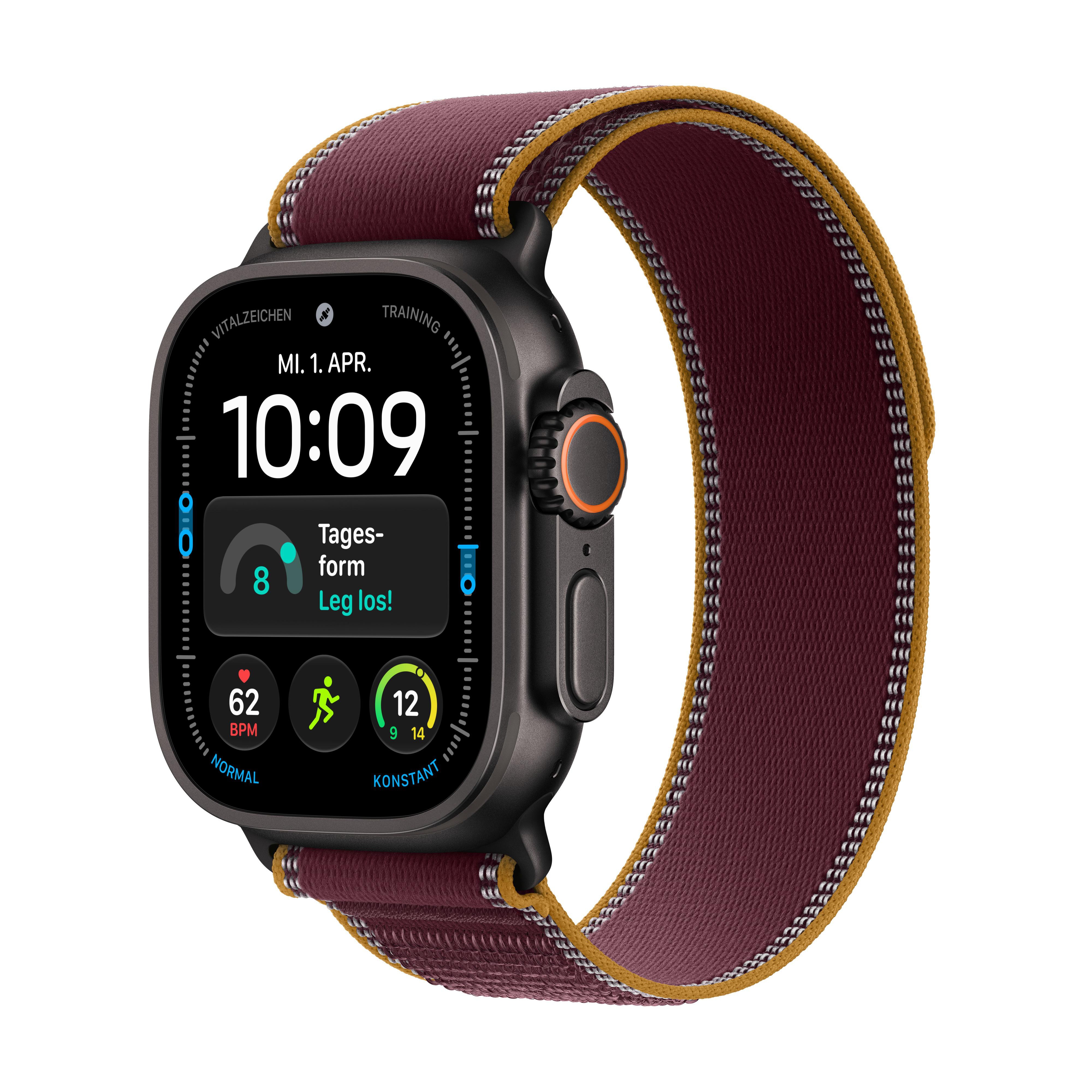 Apple Watch Ultra 4 GPS + Cellular 49mm Black Titanium Gehäuse mit Burgundy Trail Loop - M/L MJC44QF/A