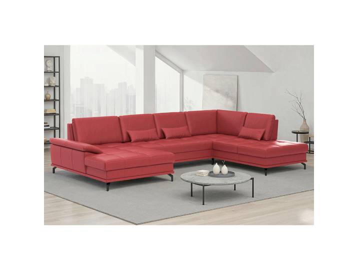 Sit & More Wohnlandschaft, Rot, Metall, Echtleder,Kombination Echtleder/Stoff,Kombination Echtleder/Stoff, Nappaleder,Nappaleder,Nappaleder, Füllung: Polyester, Ottomane rechts, U-Form, 363x223 cm, Schlafen auf Sitzhöhe, Armteil links, Wohnzimmer, Sofas & Couches, Wohnlandschaften, Wohnlandschaft U-Form