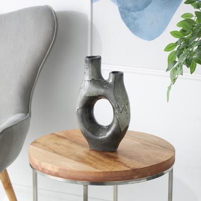 ARCILLA ELEMENTAL Gray Paper Mache Abstract Circular Vase with Dual Openings