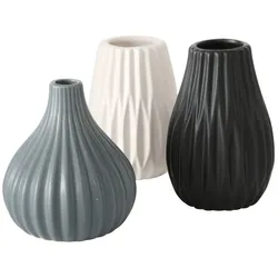 Boltze Vase Wilma 3er, Grau, Schwarz, Weiß