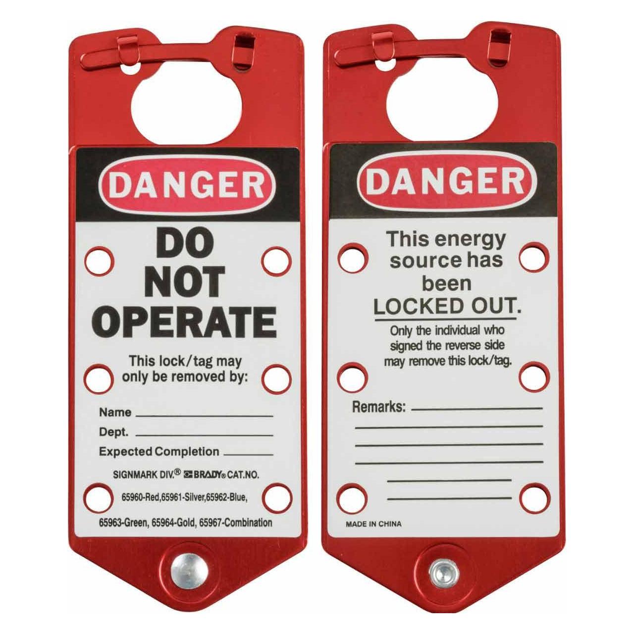 Brady etikettierter Anhänger, Rot, 76mm x 180mm, "Danger Do Not Operate.... etc", für nachträglich (065960)