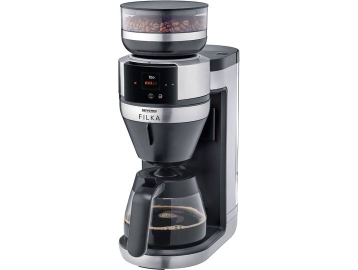 SEVERIN Kaffeemaschine mit Mahlwerk KA 4852 FILKA (2. Generation), Filterkaffee-Vollautomat , schwarz (gebürstet, matt, schwarz, silber), 1 l, 10, Kaffeemaschinen, mit Glaskanne, Kaffeemaschine mit Mahlwerk