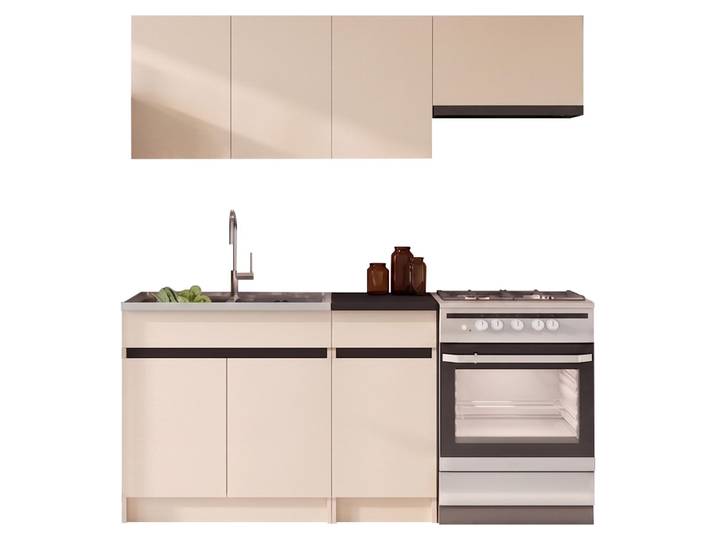 MIRJAN24 Küche Ezra 180, Küchenzeile, 5 Schrank-Module frei kombinierbar, Küche-Set (Cashmere / Cashmere + Schwarz)
