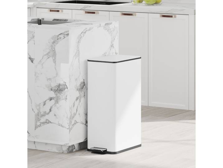 HOMCOM Poubelle 20L Inox Blanc Fermeture Douce Anti-Traces