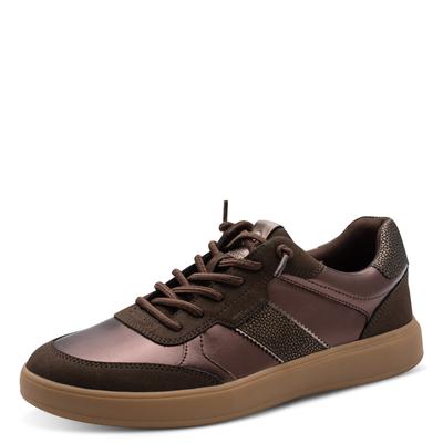 Slip-On Sneaker TAMARIS, Damen, Gr. 37, braun (dunkelbraun), Lederimitat, metallic, Schuhe, Halbschuh, Freizeitschuh, Sneaker in veganer Verarbeitung