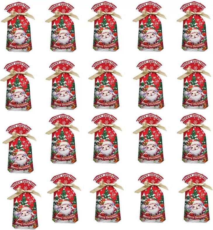 INF Weihnachts-Süßigkeitstüten, Weihnachtsmann-Design, 15x23cm, 50er-Pack, Geschenkbeutel mit Kordelzug