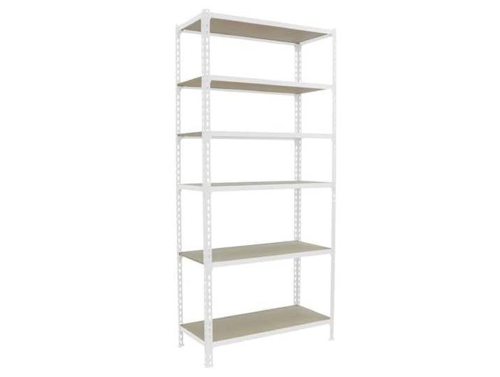 Simonrack Schwerlastregal, Lagerregal, 250x100x30 cm, Metallregal, Kellerregal, Biegestelle 150 kg, 6 Holzfachböden, Weiss/Holz - Maderclick